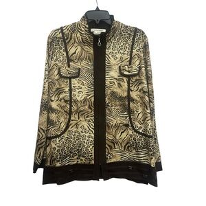 Exclusively Misook Animal Print Full Zip Jacket Size XL Shoulder Pads